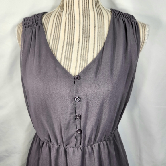 Epilogue Grey Sleeveless V Neck Partial Button Elastic Waist Dress Size Medium - Picture 2 of 12